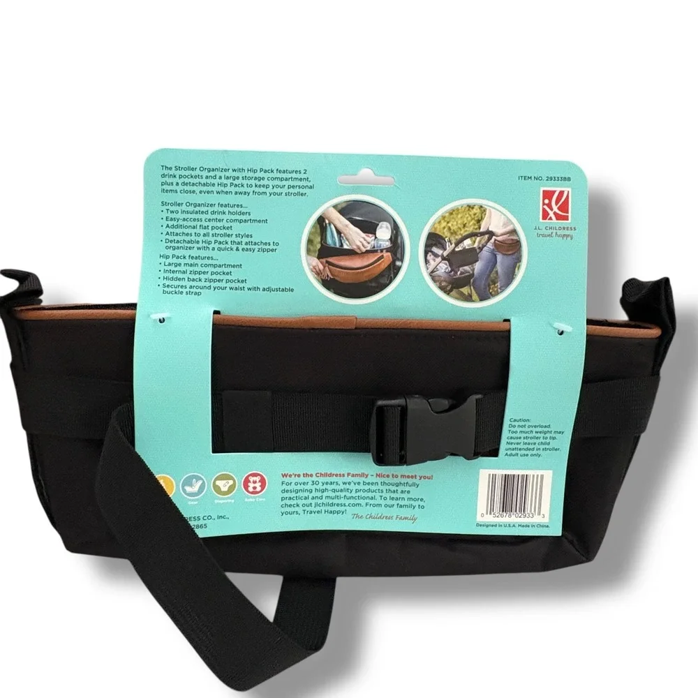 JL Childress Universal Stroller Organizer‎ with Hip Pack Tan Black Detachable